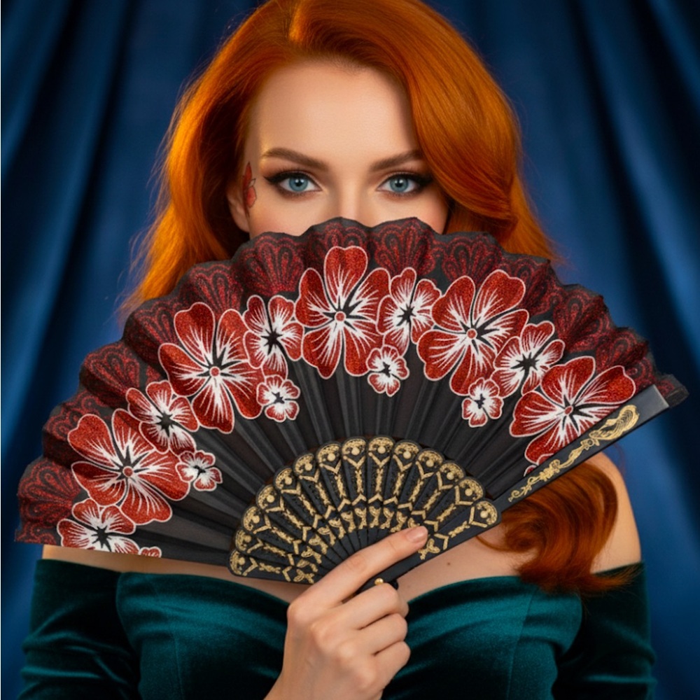 ✨NEW Red Floral Lace Hand Fan for Women